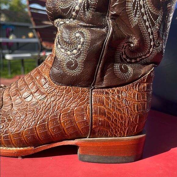 Ferrini Men's Caiman Croc Print Cowboy Boot Brown 10.5 D Wide Square Toe 4039323 - Picture 9 of 16